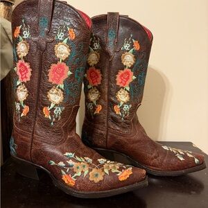 Ladies Macie Bean Rose Garden Brown Leather Snip Toe Western Boots Size 8-no box